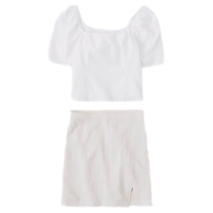 NWOT MATCHING SET Abercrombie&Fitch White Linen Puff Sleeve Blouse & Skirt—Small